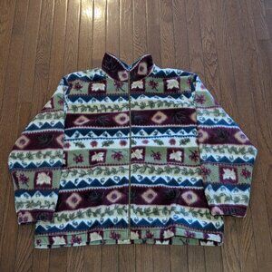 Vintage Autumn Patterned Alfred Dunner Full Zip Fleece - Size XXL